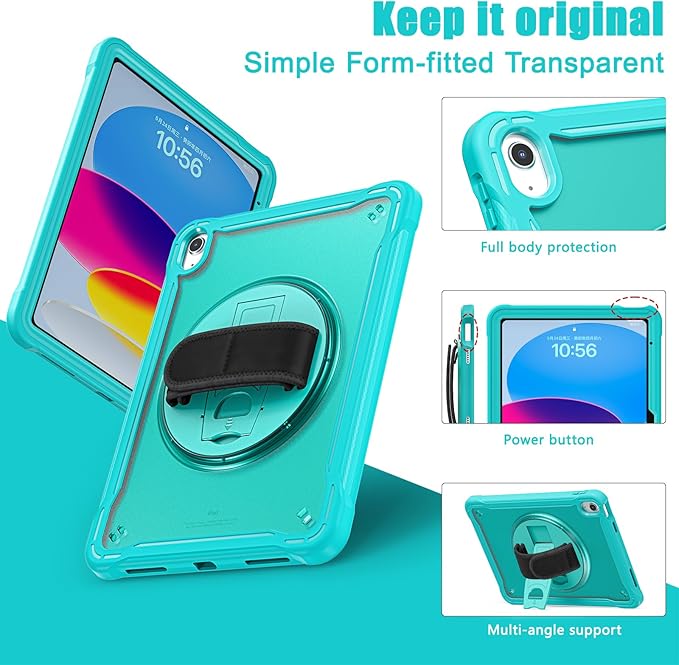 Case for iPad (A16) 11th/10th Generation 2025/2022 11/10.9 inch Rugged Shockproof Protective Cover with Screen Protector 360° Rotating Hand Strap&ampStand Pencil Holder Blue