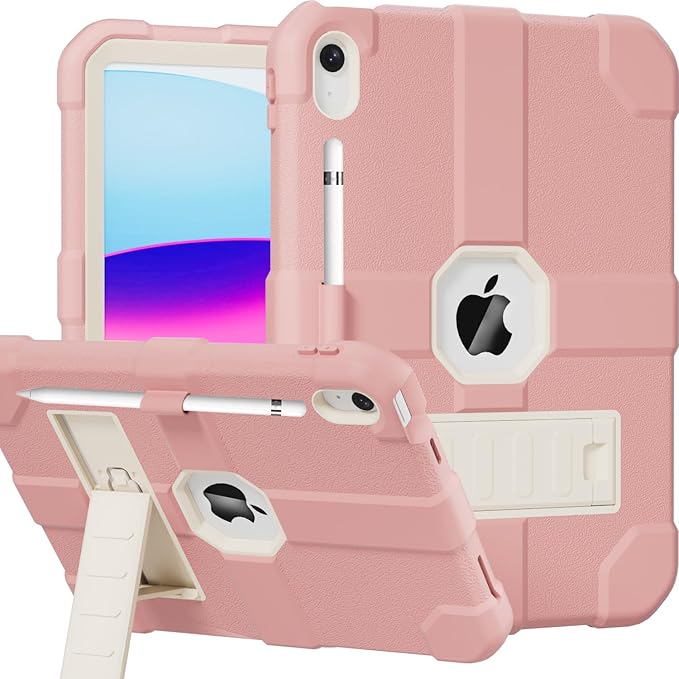 Case for iPad (A16) 11th Generation 11 Inch 2025 / iPad 10th Generation 10.9 Inch 2022 Rugged Heavy Duty Protective Cover [Built-in Pencil Holder ] for iPad 11/10 Gen (Pink)