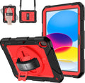 MENZO Case for iPad A16 11th Generation 11 Inch 2025 iPad 10th Gen 2022 10.9 inch 360° Rotating Stand Built-in Pencil Holder Convenient Hand and Shoulder Strap Durable Shockproof Black+Red