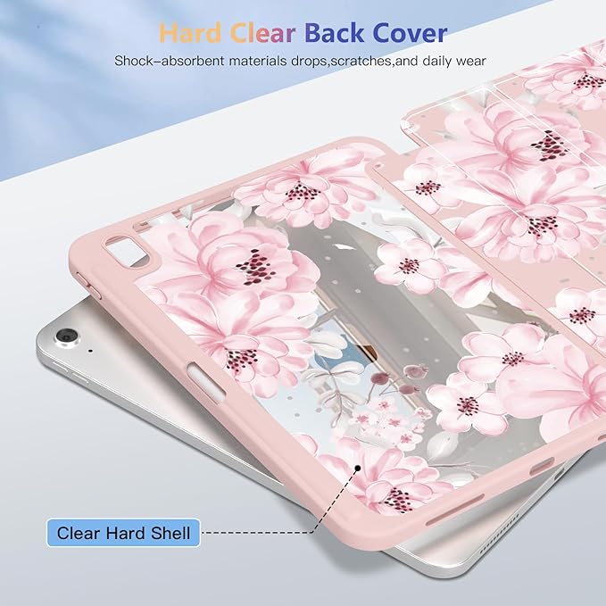 CISSOOK Case for iPad (A16) 11 inch 2025 &amp 10.9 inch iPad 10th Generation 2022 3D Pattern Slim Lightweight Protective Cover + Crystal Hard Back Cover Cute Pink Flower