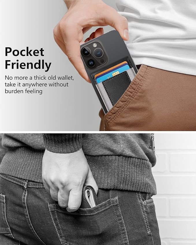ExtreLife 2-in-1 Magsafe Wallet Adjustable Stand Open ID Window Magnetic Wallet for iPhone 17/16/15/14 Pro Max/14 Pro/14 Plus/13/12 Series 9 Cards Holder Vegan Leather Black