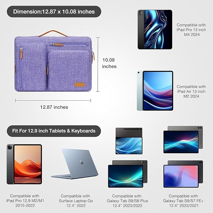 MOSISO 12.9 inch Tablet Sleeve Case for iPad Pro 13 M4 &amp iPad Air 13 M3 M2 iPad Pro 12.9 M2 M1 6/5th with Magic Keyboard&ampSmart Keyboard Folio Side Open Carrying Bag with 4 Zipper Pockets Pu