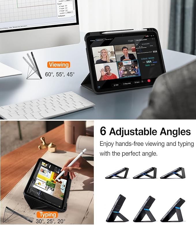 TORRAS for iPad 10th Generation Case (2022) 10.9 inch - Military Grade Heavy Duty Shockproof Protective Cover with Pencil Holder 6 Angles Magnetic Stand Auto Sleep/Wake - Black