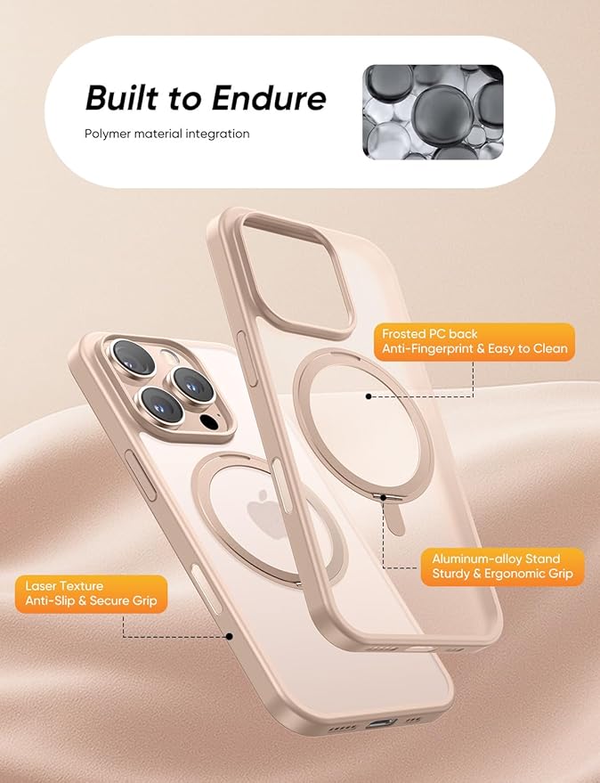 MAGIC JOHN 360° Rotatable Magnetic Invisible Stand for iPhone 16 Pro Case [Camera Control Button] [Compatible with MagSafe] 16FT Shockproof for iPhone 16 Pro Case with Kickstand Rose Gold