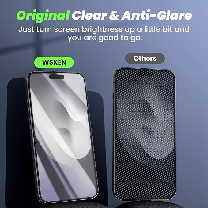 WSKEN for iPhone 15 Pro Max Privacy Screen Protector [24°Anti Spy][Zero Bubble][Auto Dust-Remove] Anti Glare Full Coverage Tempered Glass Diamonds Hard HD Anti Peep Film - 2 Pack