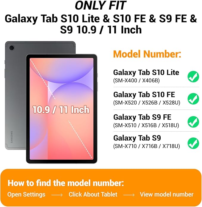Case for Samsung Galaxy Tab S10 Lite / S10 FE / S9 FE 5G / S9 Tablet Case 10.9''/ 11'' with Screen Protector Pen Holder 360°Rotate Hand Strap/Stand Shoulder Strap Blue