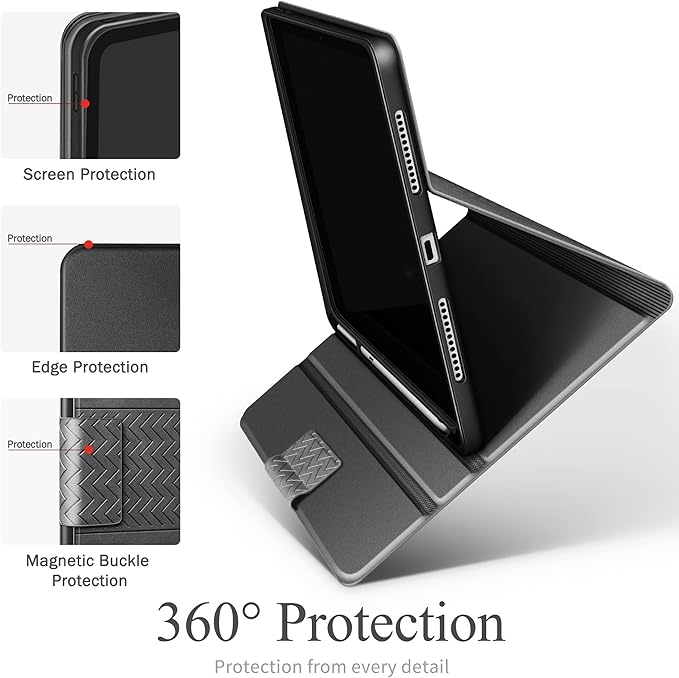 auaua Case for iPad (A16) 11th Generation 11 Inch 2025 iPad 10th Generation 10.9 Inch 2022 with Pencil Holder Auto Sleep/Wake Adjustable Stand PU Leather (Grey)
