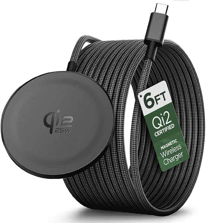 Galvanox Qi2.2 Certified 25W Magnetic Wireless Charger for Samsung (2-Pack) Fast Charging 2.0 for Galaxy S25 S26 Ultra Android and iPhone Models Compatible with MagSafe Black (6Ft)