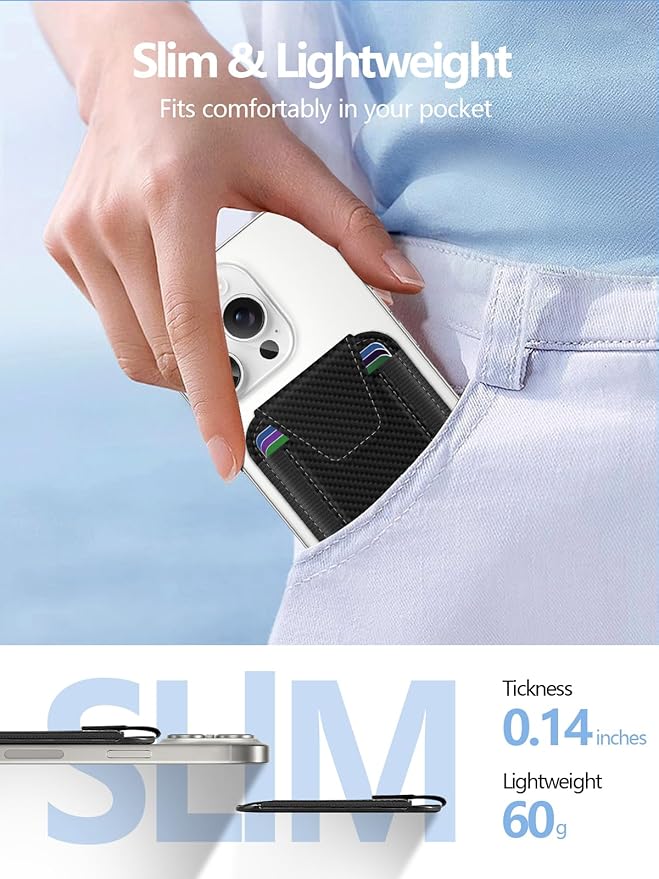Miroddi for MagSafe Wallet with Privacy Flap Strongest Magnetic Card Holder for iPhone 17 iPhone 16/15/14/13/12 Series Leather Magnetic Phone Wallet RFID Blocking Fit 7 Cards Black Carbon Fiber