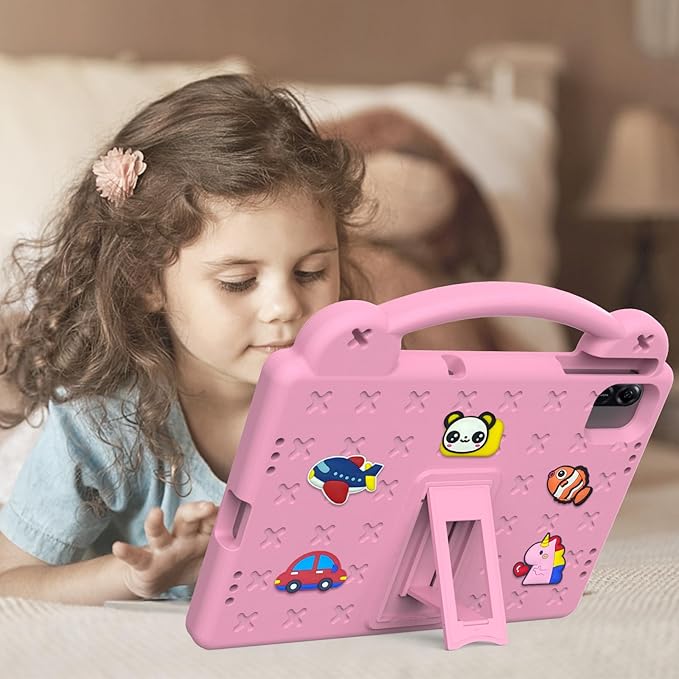 Compatible with Honor Pad X8a 2024/Infinix Xpad 11 inch 2024 Tablet Case Kids Friendly Universal Lightweight Shockproof Protective Case with Shoulder Strap &amp Stand Handle Pink
