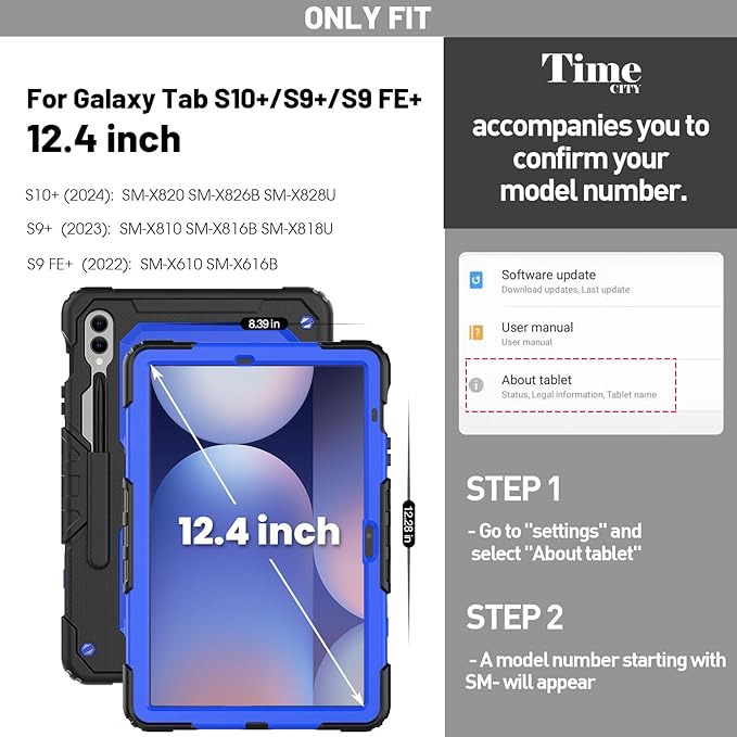 Timecity Case for Samsung Galaxy Tab S10 Plus/ S9 FE Plus/ S9 Plus 5G Tablet 12.4'' Case - Heavy Duty Protective Cover with Screen Protector Stand Shoulder Strap &amp S Pen Holder Kids-Friendly B