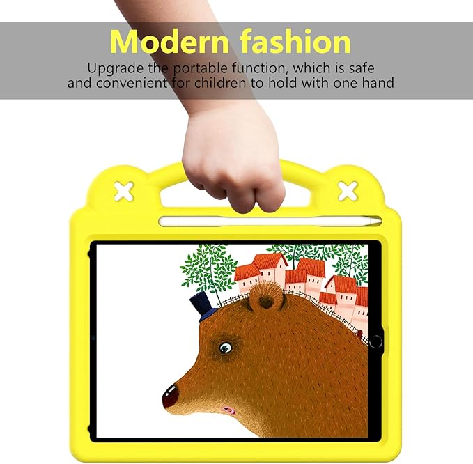 Compatible with Apple iPad Air 1 2013/Air 2 2014/Pro 9.7(2016)/iPad 9.7(2017/2018) Tablet Case Kids Shockproof Protective Case with Shoulder Strap &amp Stand Handle &amp Pen Tray Yellow