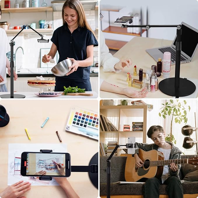 Viozon Tablet Phone Overhead Stand Height &amp 360 Degree Angle Adjustable Aluminum Desktop Stand Compatible with 3.5-11 Cellphone or Tablet Such as iPhone iPad Pro Air Mini Samsung Nexus(AP-4P