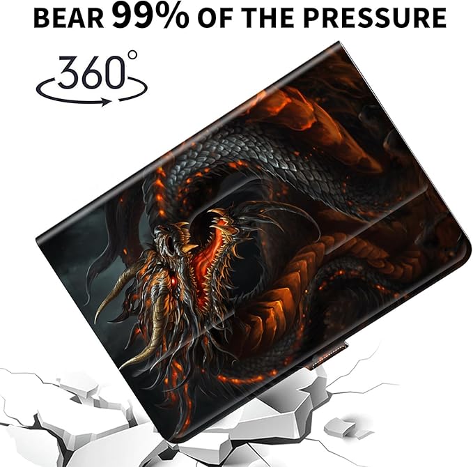 for Universal 10 10.1 Inch Android Tablet Case 360 Degree Rotating PU Leather Stand Folio Cover for iPad 9.7/10.2/10.5/Galaxy Tab 9-10.5/Fire HD 10 and More 9.0-10.5 Inch TabletBig Orange Dragon