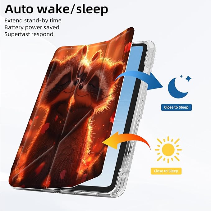 for iPad Pro 11 2024 Case with Pencil Holder Foldable Y-Shaped Protective Cover Stylish Clear Multi-Angle Viewing &amp Auto Sleep/Wake Moth &amp Crescent Tablet Case