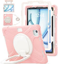 BATYUE Case for iPad Air 11-inch M4 (2026)/M3 (2025) /M2 (2024) iPad Air 5th/4th 10.9 inch(2022/2020) iPad Pro 11 4th/3rd/2nd/1st Kids Cover with 360° Rotating Stand Pencil Holder Strap Rose