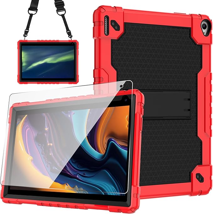 for YQSAVIOR Tab CP10 10.1 Case/Coopers Tab CP10 10.1 inch Case with Screen Protectror Built in Shoulder Strap &amp Kickstand for YQSAVIOR/Coopers Tab CP10 10.1 Tablet (Red/Black/1PC)