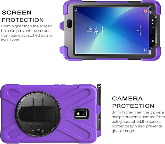 Case for Samsung Galaxy Tab Active 2 8.0 T390 T395 T397 Military Grade [15 ft Drop Tested] Full-Body Shockproof Protective Cover with 360° Rotation Stand Hand Strap &amp Pencil Holder