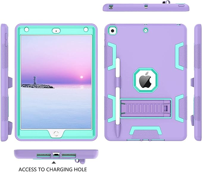 BENTOBEN for iPad 9th Generation Case iPad 8th Generation Case iPad 7th Gen Case iPad 10.2 2021/2020/2019 Case 3 in 1 Heavy Duty Shockproof Protective Cover with Stand Pen Holder Purple/Green