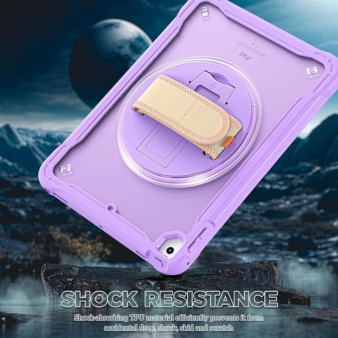 ProCase Rugged Case for iPad 9.7 Inch 5th 6th Gen/iPad Air 2 / iPad Pro 9.7 Case Heavy Duty Shockproof Rugged Cover with Hand Strap 360 Degree Rotatable Kickstand Protective for iPad 9.7 -Purple
