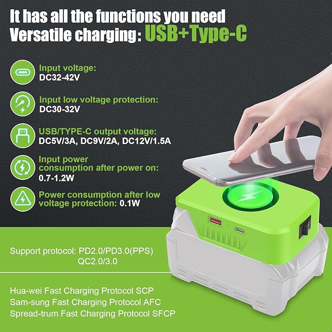 Wireless Charger for Makita 40V Battery L4040 BL402515W Max Wireless Charging Adapter with USB &amp Type C PortsTool Battery Phone Charger for Workshop Camping Outdoor