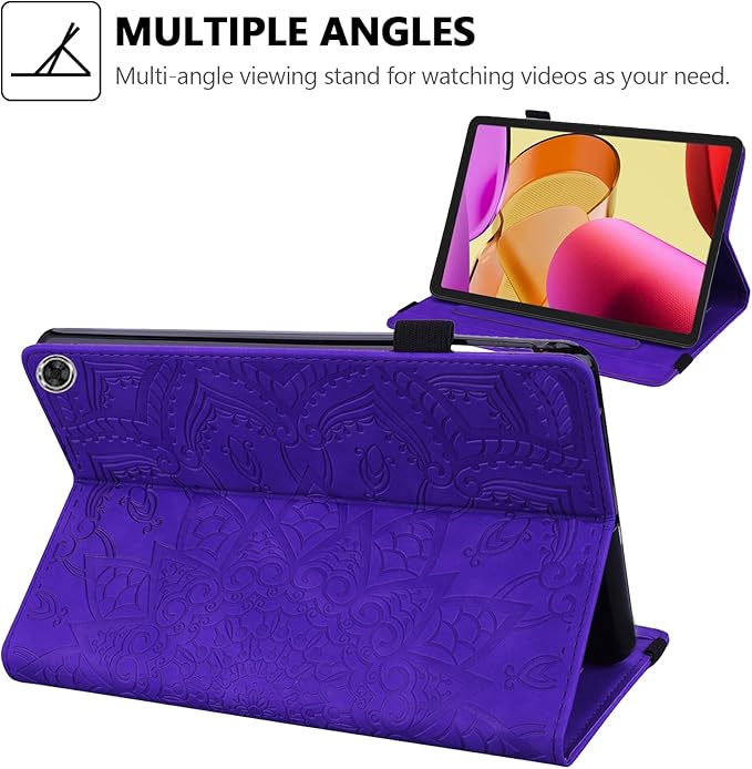 Case for Amazon Fire Max 11 (2023) Techcircle Stylish Mandala Embossed PU Leather Folio Stand Soft TPU Back Cover Slim Lightweight Elastic Band Protective Case with Pen Holder &amp Card Slots Purpl