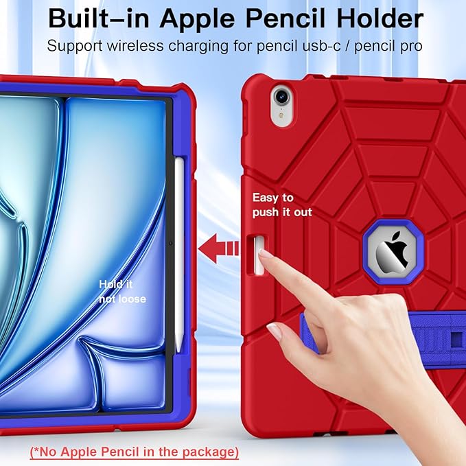Grifobes for iPad Air 13 inch (M4/M3/M2) 2026/2025/2024 Heavy Duty Shockproof Rugged Protective Cover with Pencil Holder Built-in Stand for i Pad Air 6th Gen 13 (Red+Blue)