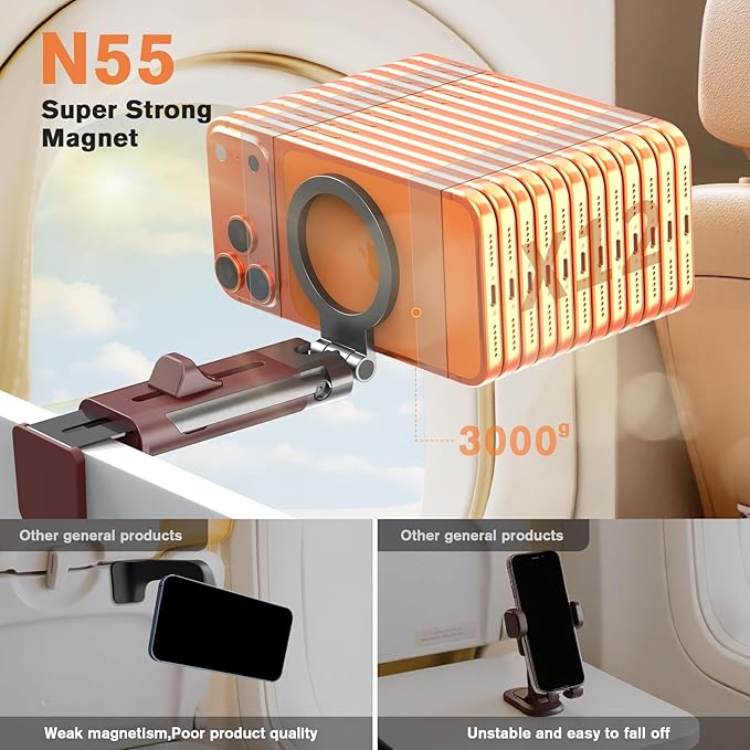 Airplane Phone Holder Mount360° Adjustable Hands-Free MountFlying Desk Home Long Flight Must Haves Accessoriesfor iPhone 17 16 15 14 Pro Max