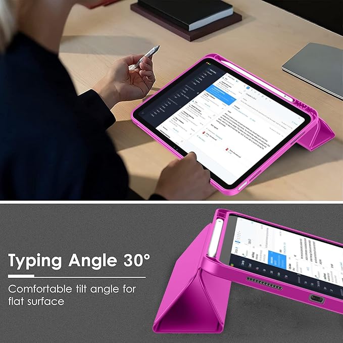Case for iPad (A16) 11 Inch 2025/iPad 10th Generation 10.9 Inch 2022 Slim Trifold Stand Protective Cover with Pencil Holder and Soft TPU BackSupport Auto Sleep/Wake (Deep Pink)