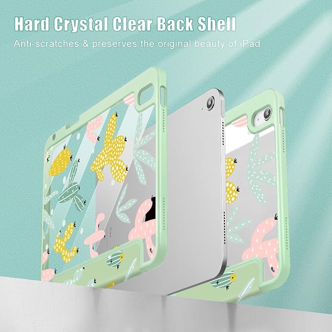 Case for iPad 11 inch A16 2025 Generation 11th / iPad 10.9 inch 2022 10th Gen Buit in Pencil Holder with Shockproof Cover Clear Transparent Back Shell Auto Wake/Sleep Cute Cacti-Green