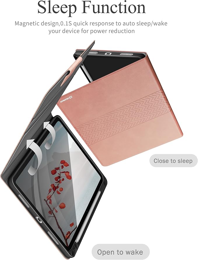 auaua Case for iPad Pro 11 Inch (M5/M4) 2025/2024 PU Leather Case with Pencil Holder Supports Pencil Pro and Pencil(USB-C) Adjustable Angles Auto Sleep/Wake (Pink)