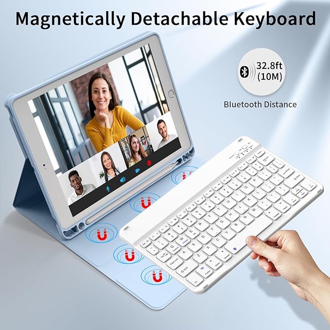 kenke for iPad 6/5th Generation Case with Keyboard 9.7 Inch 2018/2017 iPad Air 2/1 Detachable Wireless Bluetooth iPad Keyboard Case with Built-in Left Side Pencil Holder Auto Wake/Sleep (Blue)