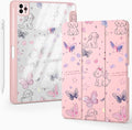 Cute Kawaii Puppy Butterfly for iPad (A16) 11th Gen Case 11 Inch 2025 for iPad 10th Gen Case 10.9 Inch 2022 with Pencil Holder Auto Sleep/Wake Pink Leather Clear Acrylic Back Cover