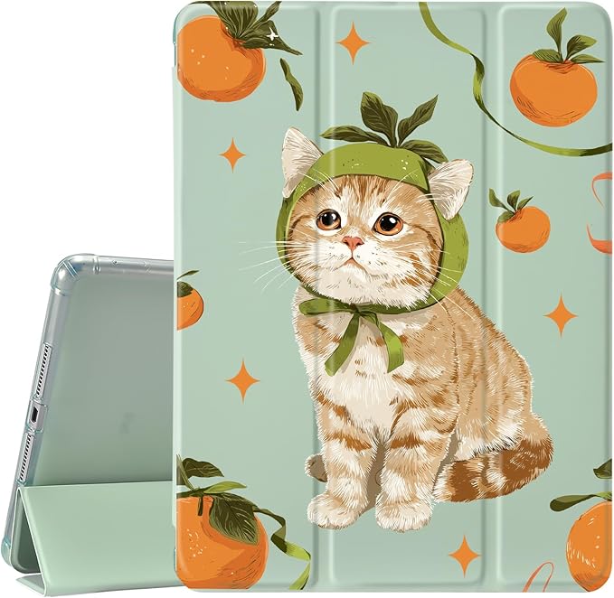 JOYLAND for iPad Air 13 Inch Case M3 2025/M2 2024 with Pencil Holder-Auto Wake/SleepCute Cat Anti-Scratch Shockproof Premium Folio Stand CaseGreen