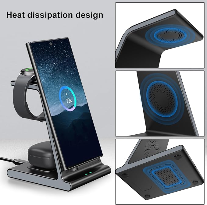Wireless Charger for Samsung S25 Ultra Charging Station for Galaxy S25/S25 Edge/S24 Ultra/S24+/S24/S23/S22/Note 20/Z Flip 7/Fold 7 for Galaxy Watch 8/8 Classic/Ultra/7/6 Galaxy Buds 2 Pro/Pro