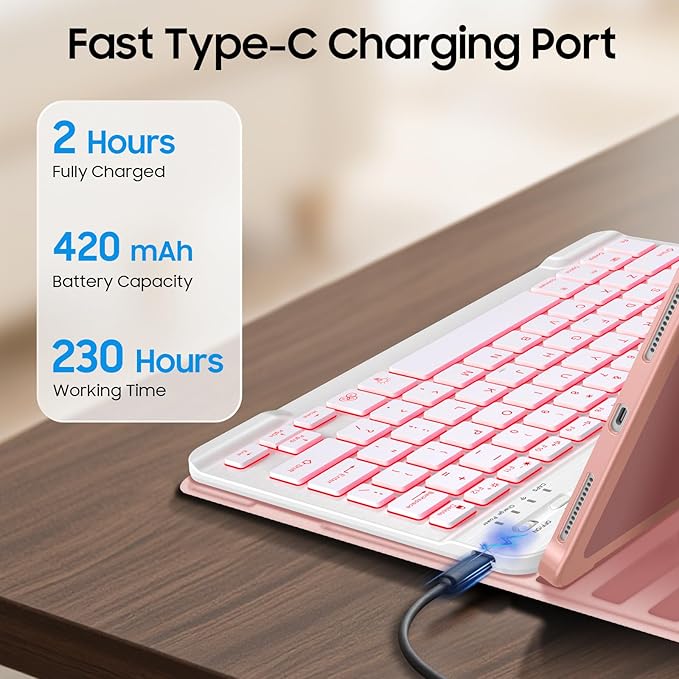 Fintie Backlit Keyboard Case for iPad Air 11-inch M4/M3/M2 (2026/2025/2024) iPad Air 5th/4th Gen 10.9 Inch - Soft TPU Cover with 7 Color Backlight Detachable Bluetooth Keyboard Rose Gold