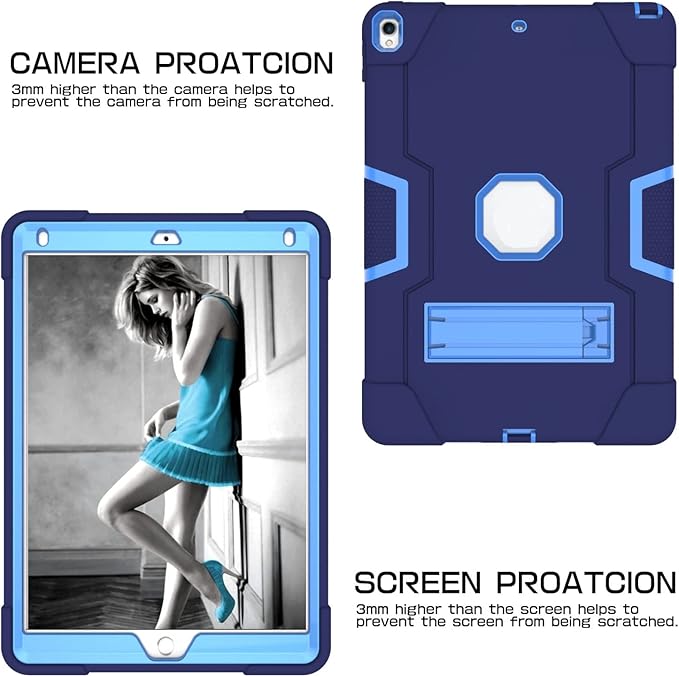 Jaorty 3 in 1 Hybrid Case for iPad Air 3 10.5 &amp iPad Pro 10.5 - Heavy Duty Rugged Stand Shockproof Anti-Slip &amp Scratch Navy Blue