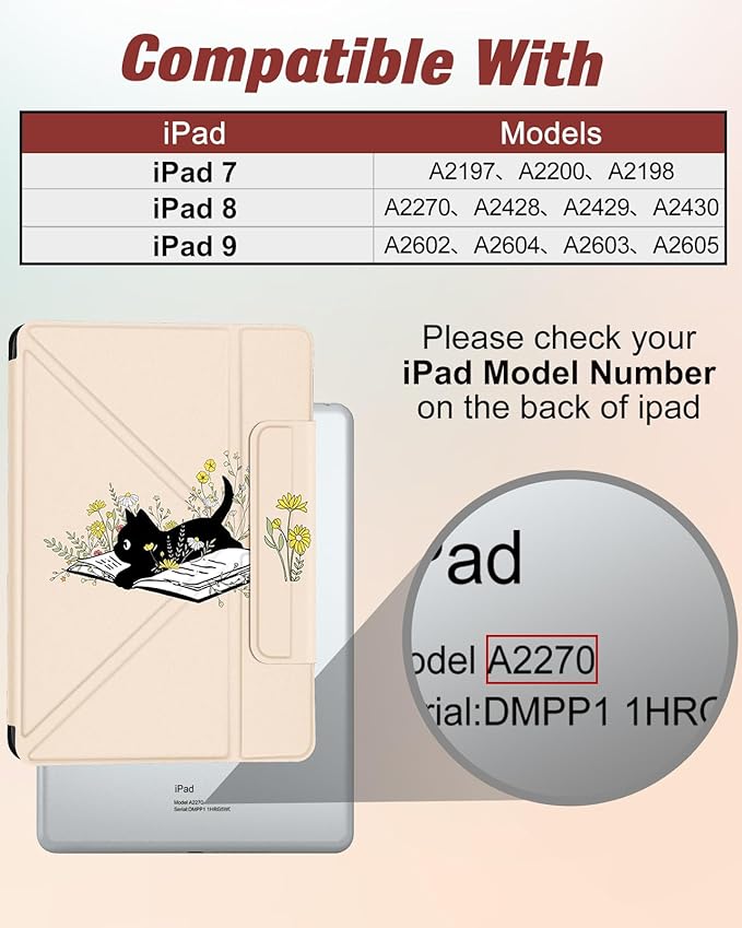 for iPad 9th/8th/7th Generation 10.2 Inch Case with Pen Holder for Boys Girls Women Men Cute Cartoon Anime Cool Funny Protector Stand Tablet Cover for Apple i Pad 7/8/9 Book Cat