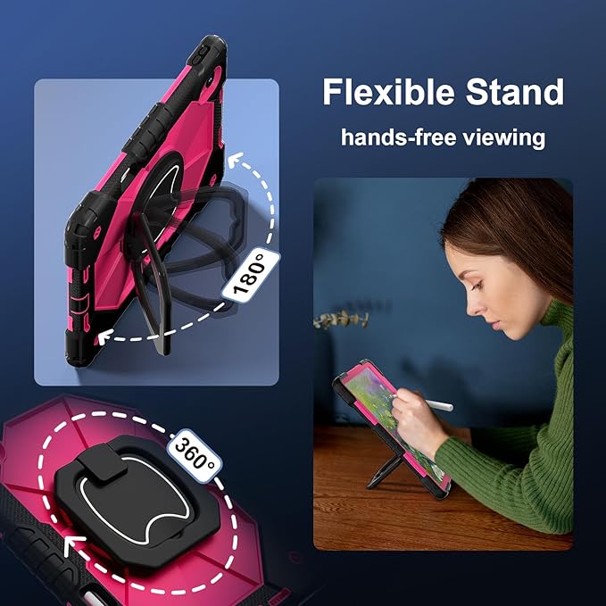 Shoulder Strap Tablet Case for Huawei MatePad 11.5 S/11.5 inch TGR-W09 Heavy Duty Shockproof Protective Cover with Kickstand Handle Shoulder Strap for Kids Women Man Black Rose Red