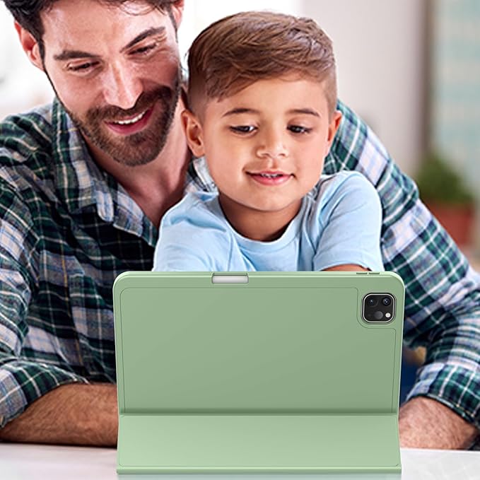 ZryXal New iPad Pro 13 Inch Case (M5) 2025 / (M4) 2024 with Pencil Holder Smart iPad Case [Support Pencil Pro and Pencil (USB-C)] Support Touch ID and Auto Wake/Sleep (Matcha Green)