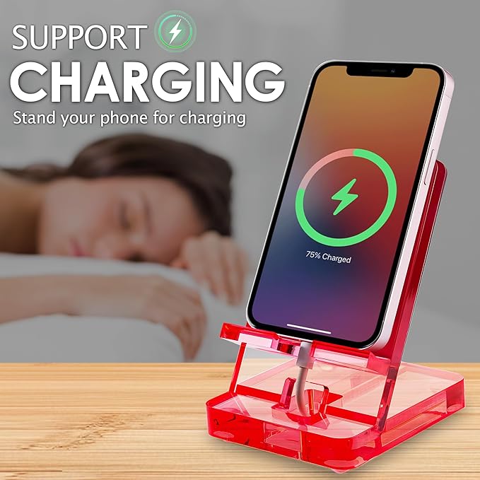 Removable Acrylic Desktop Cell Phone Holder with Flat Mirror (Pink)