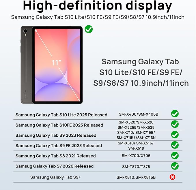 Gerutek Case for Samsung Galaxy Tab S10 Lite/S10 FE/S9 FE/Tab S9/S8 /S7 5G 10.9/11 Full-Body Drop Protective Case with Screen Protector Pencil Holder 360° Rotating Handle Stand Colorful Pink