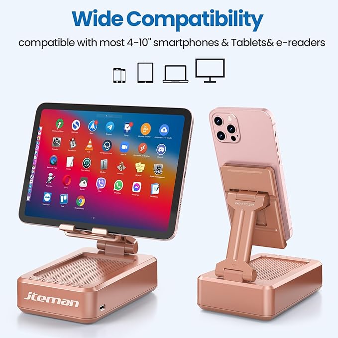 JTEMAN Cell Phone Stand with Bluetooth SpeakerBrithday Gifts for Men WomenPhone Speaker AmplifierKitchen Gadgets for MenPhone Holder for Desk - Rose Gold