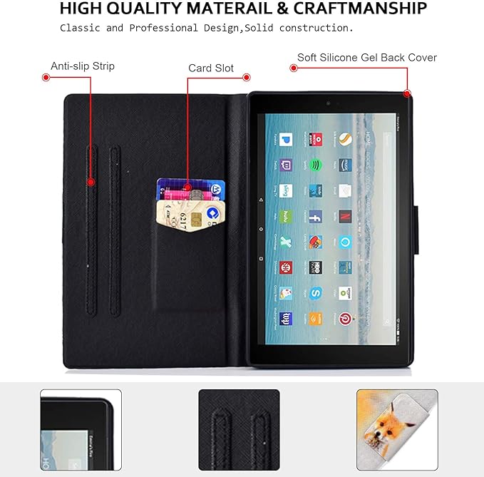 Case for Amazon Fire HD 10 Tablet (2015/2017/2019) Techcircle Slim Folding Stand Magnetic Smart Cover Soft TPU Back Protective Case for All-New Fire HD 10 5th/7th/9th Gen Auto Sleep Cute Fox