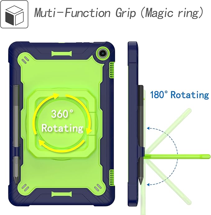 Case for Amazon Fire Max 11 inch Tablet (13th Generation 2023 Release) Hybrid Shockproof 360 Rotating Multi-Functional Ring Stand Case with Shoulder Straps (Blue/Green)