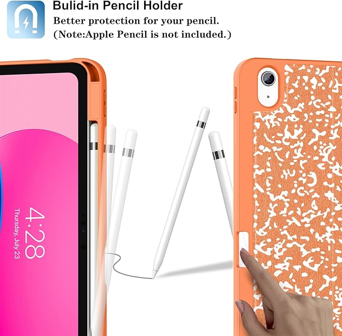 Supveco Case for iPad (A16) 11th Generation 11 inch (2025)iPad 10th Generation 10.9 inch (2022) with Pencil Holder-[Auto Wake/Sleep]Premium Folio Stand Case with Soft TPU Back Cover-Orange Book