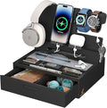 Pezin &amp Hulin Wooden Charging Station Bedside Nightstand Tray with Spacious Drawer Felt Pads for Phones Watch Idea Gifts for Him Birthday Son Christmas for Papa Fathers Day