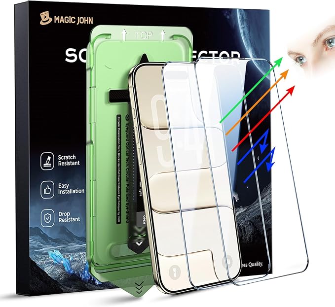 MAGIC JOHN 2 PACK for iPhone Air (6.5) Eye Protection Screen Protector HD Clear Auto Dust-Elimination 9H Tempered Glass &amp Scratch Resistance Full Edge Coverage