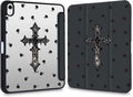 Y2k Printed Case for iPad Pro 11(M5) 2025 6th Gen/(M4) 2024 5th Gen Gothic Dark Rose Cross Clear Hard Back Hybrid Casewith Pencil Holder Trifold Stand Slim Tablet Cover for Women