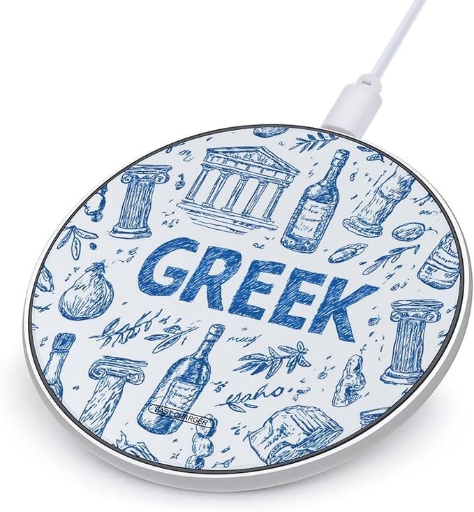 Greek Symbols Olive Wine Bottle Phone Charger Magnetic Charging Pad Anti-Slip with USB Cable